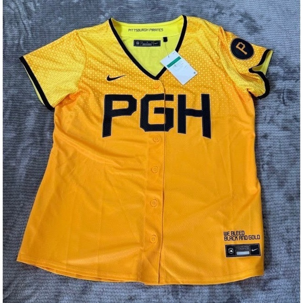 Nike Pittsburgh Pirates City Connect Jersey Womens XL Gold Black Hayes #13